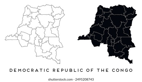 Demokratische Republik Kongo Karte der Regionen Distrikte Vektorgrafik Schwarz auf Weiß und Umriss