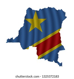 Democratic Republic of the Congo map with rippled flag on white illustration. Waving Fabric Flag Map of Democratic Republic of the Congo. Map of Africa. Vector White Background. Vector illustration