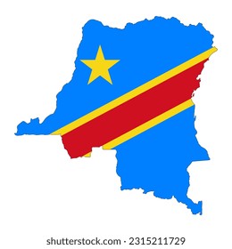 Silueta de mapa de la República Democrática del Congo con bandera sobre fondo blanco aislado