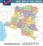 Democratic Republic of the Congo Map Vector New 2024 Colorful - Customizable layered political map of Democratic Republic of the Congo with administrative divisions for website, education, reports