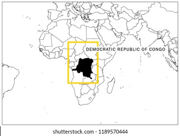 Democratic Republic of the Congo map yellow frame geography national