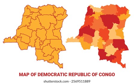 Democratic Republic of the Congo Map Yellow regions orange political map vector