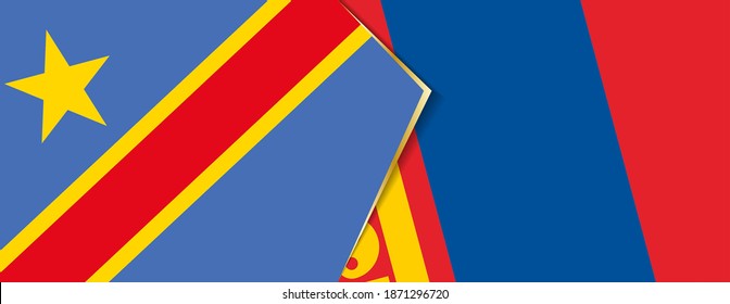 Democratic Republic of the Congo and Mongolia flags, two vector flags symbol of relationship or confrontation.