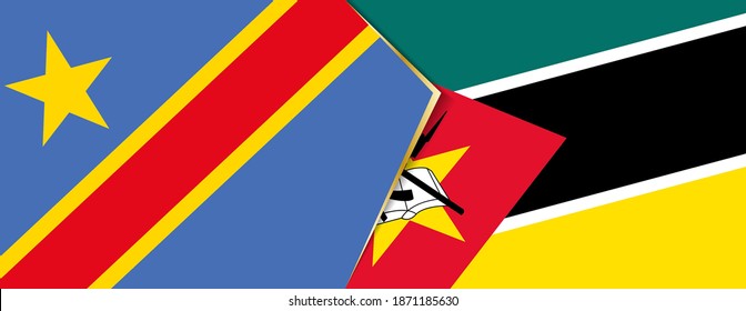 Democratic Republic of the Congo and Mozambique flags, two vector flags symbol of relationship or confrontation.
