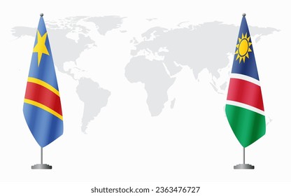 Democratic Republic of Congo and Namibia flags for official meeting against background of world map.