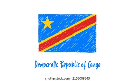 Democratic Republic of Congo National Country Flag Marker or Pencil Sketch Illustration Vector