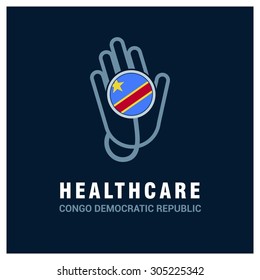 Democratic Republic of the Congo National flag on stethoscope - Health care logo - Medical Logo - specialist doctors in Country - Hospital Clinic Logo - Helping Hand Logo - Charity Vector illustration