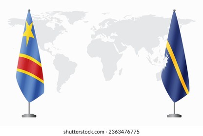 Banderas de la República Democrática del Congo y de Nauru para una reunión oficial en el contexto del mapa mundial.