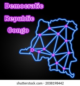 Democratic Republic Congo neon map, isolated vector illustration.
