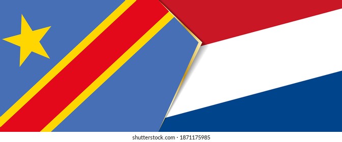 Democratic Republic of the Congo and Netherlands flags, two vector flags symbol of relationship or confrontation.