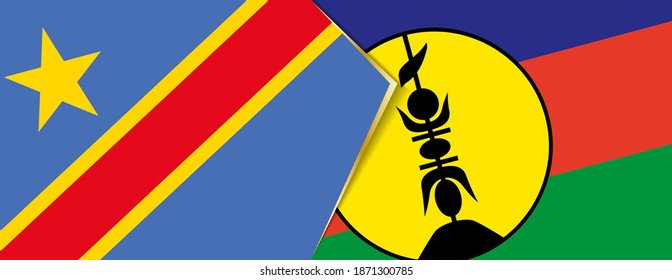 Democratic Republic of the Congo and New Caledonia flags, two vector flags symbol of relationship or confrontation.