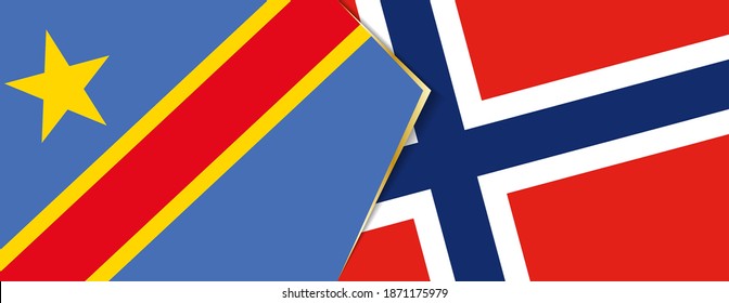 Democratic Republic of the Congo and Norway flags, two vector flags symbol of relationship or confrontation.