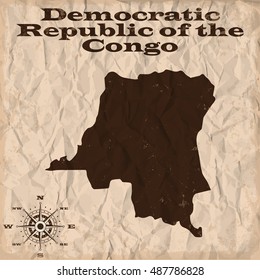 Democratic Republic of the Congo old map with grunge and crumpled paper. Vector illustration