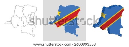 Democratic Republic of the Congo outline, fill with flag and 3d map