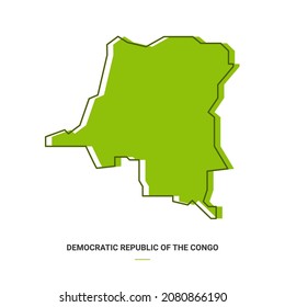 Democratic Republic of the Congo Outline Map with Green Colour. Modern Simple Line Cartoon Design - EPS 10 Vector
