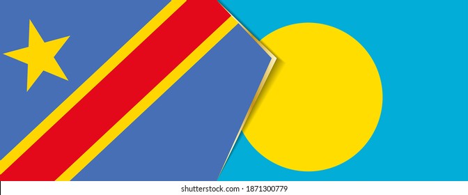 Banderas de la República Democrática del Congo y Palau, dos banderas vectoriales símbolo de relación o enfrentamiento.