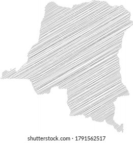 Democratic Republic of the Congo - pencil scribble sketch silhouette map of country area with dropped shadow. Simple flat vector illustration.