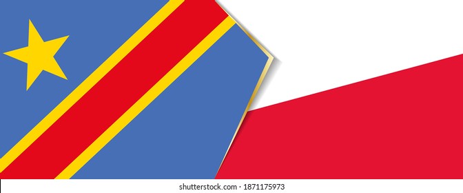 Democratic Republic of the Congo and Poland flags, two vector flags symbol of relationship or confrontation.