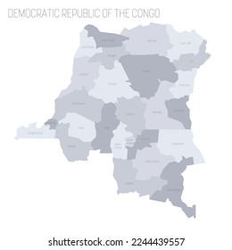 Democratic Republic of the Congo political map of administrative divisions - provinces. Grey vector map with labels.