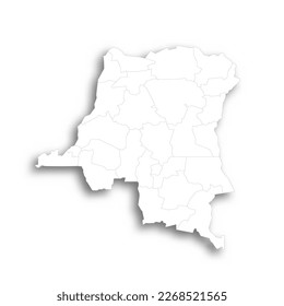 Democratic Republic of the Congo political map of administrative divisions - provinces. Flat white blank map with thin black outline and dropped shadow.