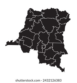 Democratic Republic of the Congo political map. Solid simple. Black and white. Vector editable.