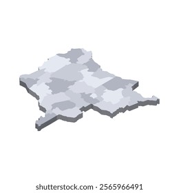 Democratic Republic of the Congo political map of administrative divisions - provinces. 3D isometric blank vector map in shades of grey.