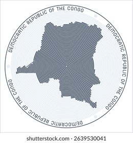 Democratic Republic of the Congo round logo design. Country shape built of rings. Democratic Republic of the Congo text around the country. Vector illustration.