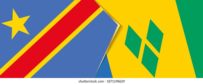 Banderas de la República Democrática del Congo y San Vicente y las Granadinas, dos banderas vectoriales símbolo de relación o enfrentamiento.