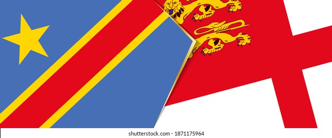 Democratic Republic of the Congo and Sark flags, two vector flags symbol of relationship or confrontation.