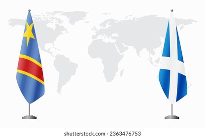 Flaggen der Demokratischen Republik Kongo und Schottlands für offizielle Treffen auf der Grundlage der Weltkarte.