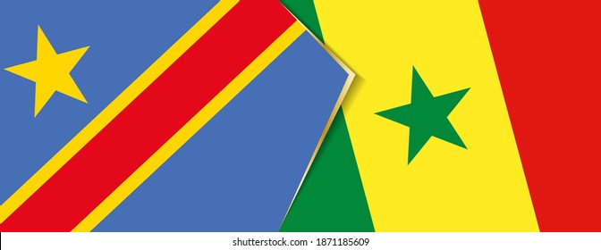 Flaggen der Demokratischen Republik Kongo und des Senegals, zwei Vektorflaggen Symbol für Beziehung oder Konfrontation.