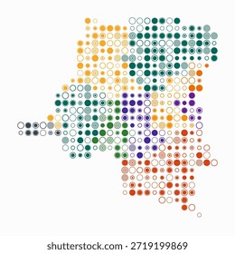 Democratic Republic of the Congo, shape of the country build of colored cells. Digital style map of the Democratic Republic of the Congo on white background. Large size circle blocks.