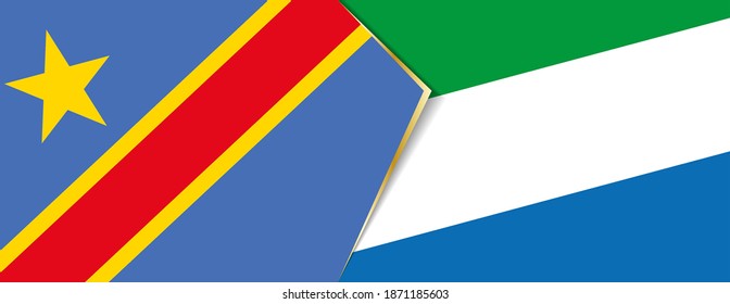 Democratic Republic of the Congo and Sierra Leone flags, two vector flags symbol of relationship or confrontation.