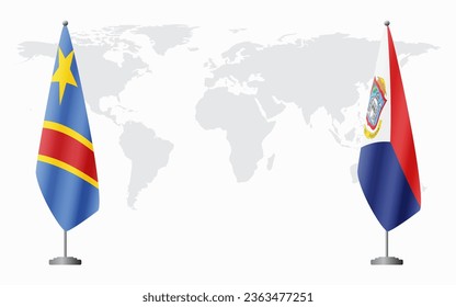 Democratic Republic of Congo and Sint Maarten flags for official meeting against background of world map.