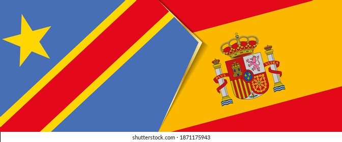 Democratic Republic of the Congo and Spain flags, two vector flags symbol of relationship or confrontation.