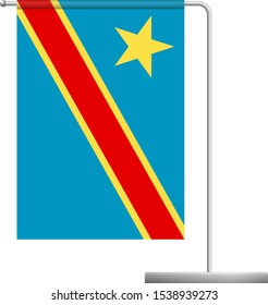 Democratic Republic of the Congo table flag. Metal flagpole. National flag of Democratic Republic of the Congo vector illustration