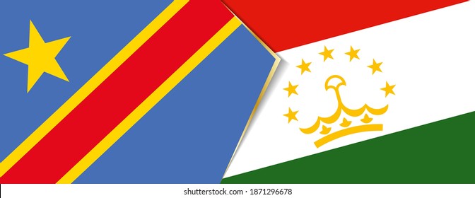 Democratic Republic of the Congo and Tajikistan flags, two vector flags symbol of relationship or confrontation.