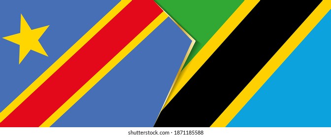 Democratic Republic of the Congo and Tanzania flags, two vector flags symbol of relationship or confrontation.