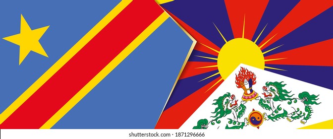 Democratic Republic of the Congo and Tibet flags, two vector flags symbol of relationship or confrontation.