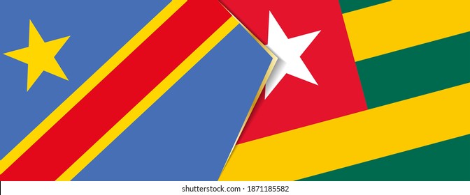 Democratic Republic of the Congo and Togo flags, two vector flags symbol of relationship or confrontation.