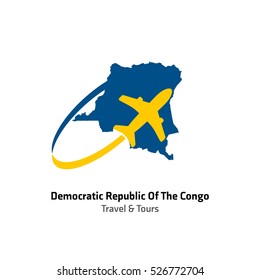 Democratic Republic Of The Congo Travel and Tours logo. Vector travel company logo design - Country map Leisure travel logo template. Tourism emblem, leisure center - vector illustration