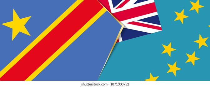 Democratic Republic of the Congo and Tuvalu flags, two vector flags symbol of relationship or confrontation.