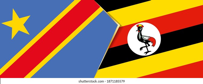 Democratic Republic of the Congo and Uganda flags, two vector flags symbol of relationship or confrontation.