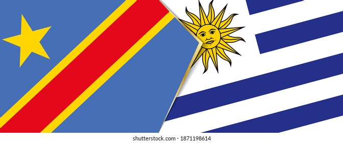 Democratic Republic of the Congo and Uruguay flags, two vector flags symbol of relationship or confrontation.