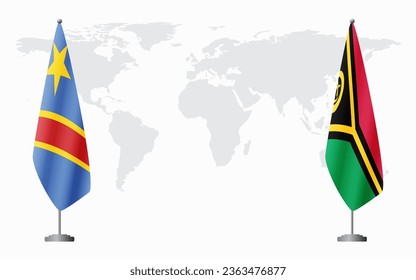 Banderas de la República Democrática del Congo y Vanuatu para una reunión oficial en el contexto del mapa mundial.