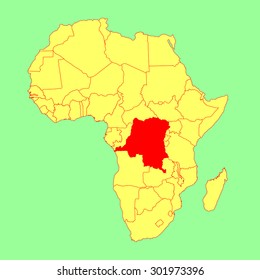 Democratic republic of the Congo vector map isolated on Africa map. Editable vector map of Africa. 