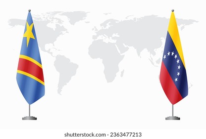 Banderas de la República Democrática del Congo y Venezuela para una reunión oficial en el contexto del mapa mundial.