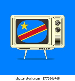 Democratic Republic Of The Congo Vintage Tv On Blue Background, Vector Illustration.