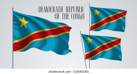 Democratic Republic of the Congo  waving flag set of vector illustration. Blue red colors of Congo wavy realistic flag as a patriotic symbol 