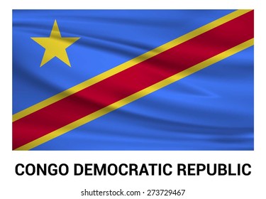 Democratic Republic of the Congo Waving flag isolated vector in official colors and Proportion Correctly. waving wind Flag realistic fabric effect. country's name label in bottom Democratic Republic of the Congo Waving flag isolated vector in official colors and Proportion Correctly. waving wind Flag realistic fabric effect. country's name label in bottom
